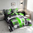 thumbnail image 2 of Manfei Abstract Geometric Queen Bedding, Watercolor Artwork Bedding Comforter Set Queen, Green, Black and White, Black Reversible 7-Piece, 2 of 6