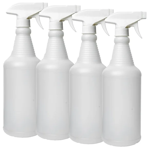 32oz. Plastic Trigger Spray Bottles, Chemical Resistant, Heavy Duty, Commercial, 4-Pack