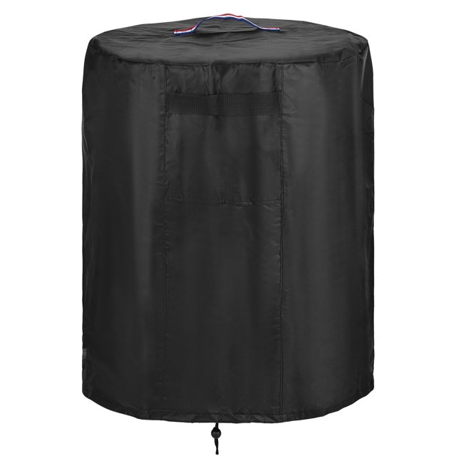 Weatherproof Propane Fire Pit Cover - 24x27 Inch Heavy-Duty Polyester with Silver Coating, Windproof Adjustable Drawstring & Sturdy Handles, Outdoor Patio Fireplace Protection, Black with Vibrant