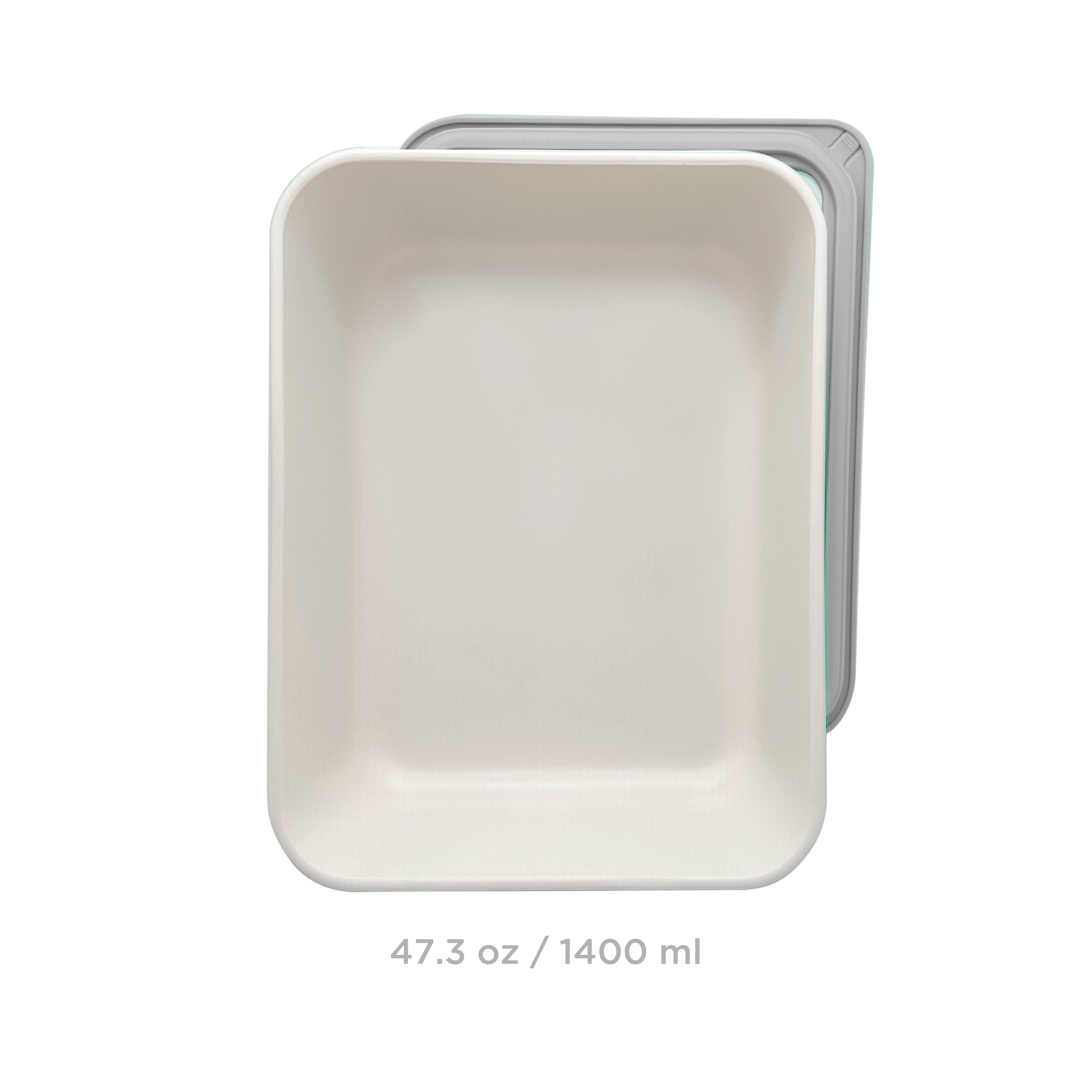 JUST COOK Rectangular Ceramic-Coated Glass Food Storage Container with Lid, 47.3 oz, Light Gray