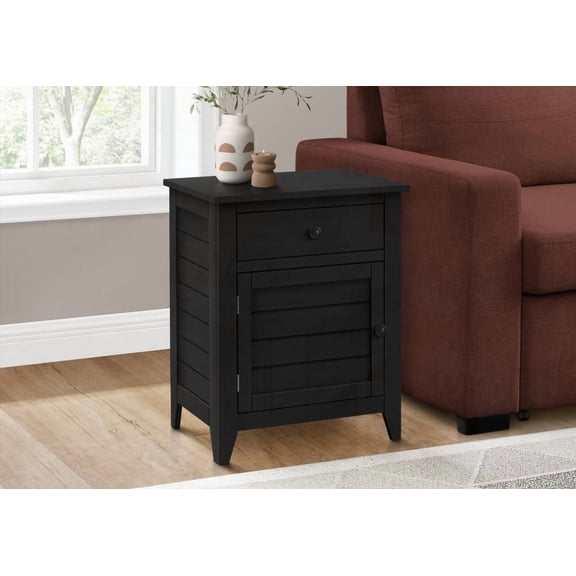 Accent Table with Storage Drawer and Lamp, 25 Inch High, Black Veneer, Transitional Style