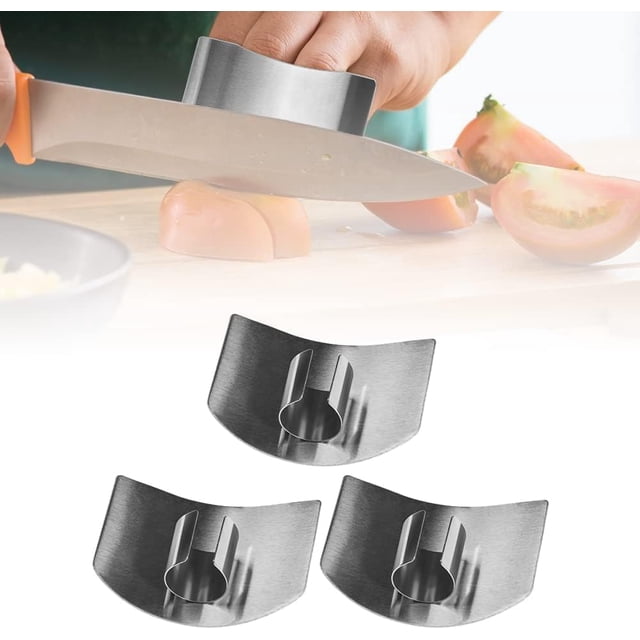 Finger Guard, Multifunctional Stainless Steel Finger Protector for Cutting Food Slicing Finger Guard, Premium Slicing Tool Guard Finger Protector, Great for Chopping Vegetables (Single Finger, 3PCS)