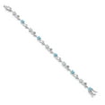 thumbnail image 2 of Gem Stone King 925 Sterling Silver Heart Shape Swiss Blue Topaz White Moissanite and Round White Lab Grown Diamond Greek Vine Flower Tennis Bracelet for Women (5.29 Cttw, 7.5 inch), 2 of 4