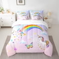 thumbnail image 2 of Homewish Kawaii Cartoon Teens Twin Bedding Sets 7-Piece, Cute Dreamy Unicorn Bedding Comforter Set, Fairy Tale Butterfly Sheet Sets, Ultra Soft Bedroom Decor, 2 of 7