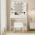 thumbnail image 2 of Yiwa Coiffeuse avec Miroir à DEL, Éclairage à Intensité Réglable, 2 Tiroirs, 6 Étagères, Support pour Séchoir à Cheveux et Tabouret Réglable, 2 of 8
