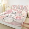 thumbnail image 3 of Feelyou White Rabbit Bunnies Twin Sheet Sets, Romantic Pink Rose Twin Fitted Sheet, Dreamy Moon Flat Sheet, Microfiber Room Decor, 3-Piece, 3 of 7