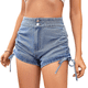 thumbnail image 2 of Shorts Vaqueros Ajustados Elásticos de Cintura Alta con Cordón y Fruncido para Mujer Azul XL, 2 of 9