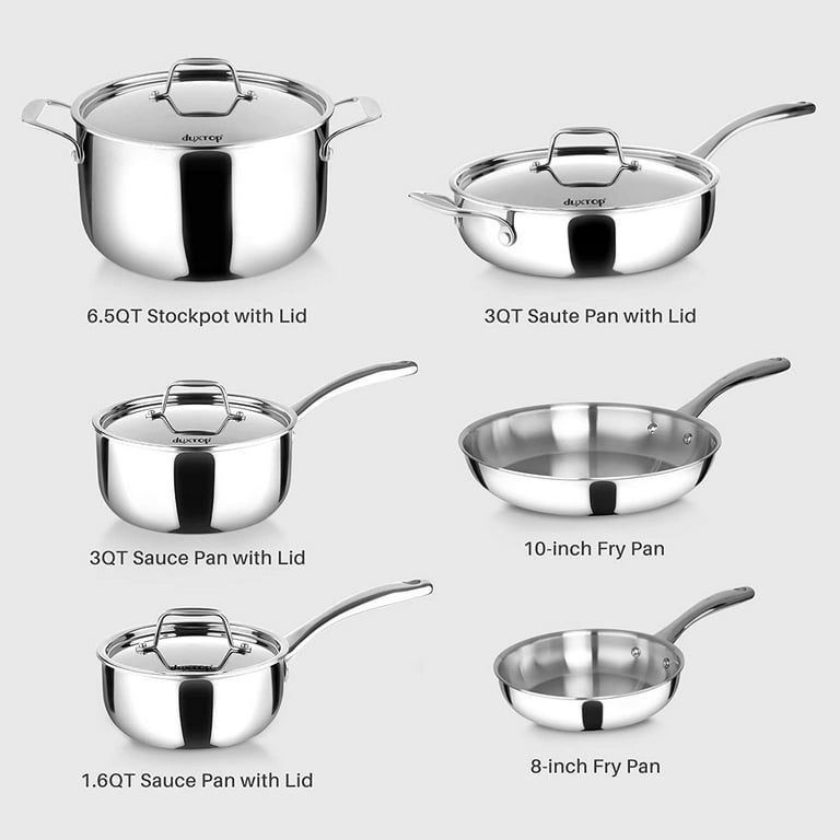Duxtop Whole-Clad Tri-Ply Stainless Steel Induction Cookware Set, 10PC  Kitchen Pots and Pans Set & Whole-Clad Tri-Ply Stainless Steel Stockpot  with