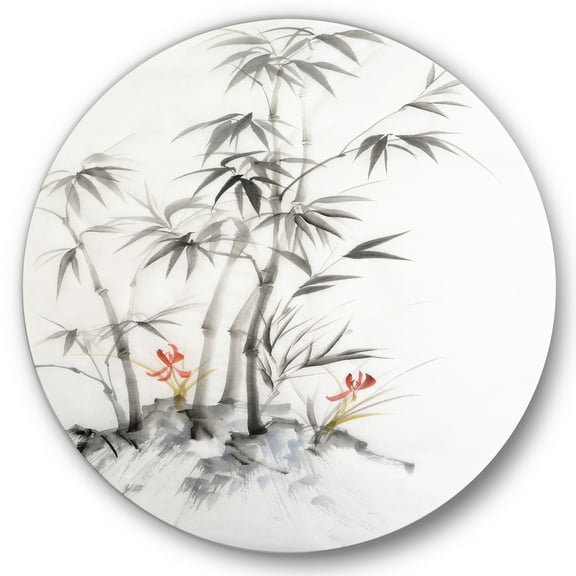 Designart 'Vintage Black and White Bamboo III' Traditional Circle Metal Wall Art 36x36 - Disc of 36