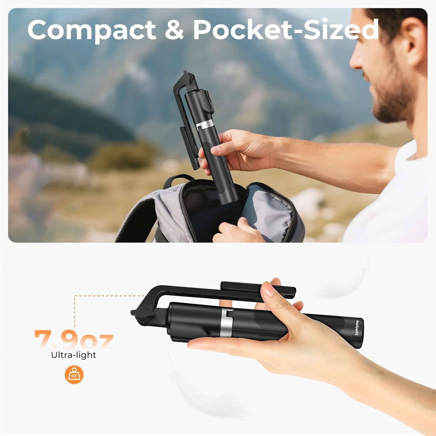 Selfie Stick for Phone, Extendable Travel Tripod with Detachable Remote for Photography, Selfies, Compatible with All Cell Phones, Black