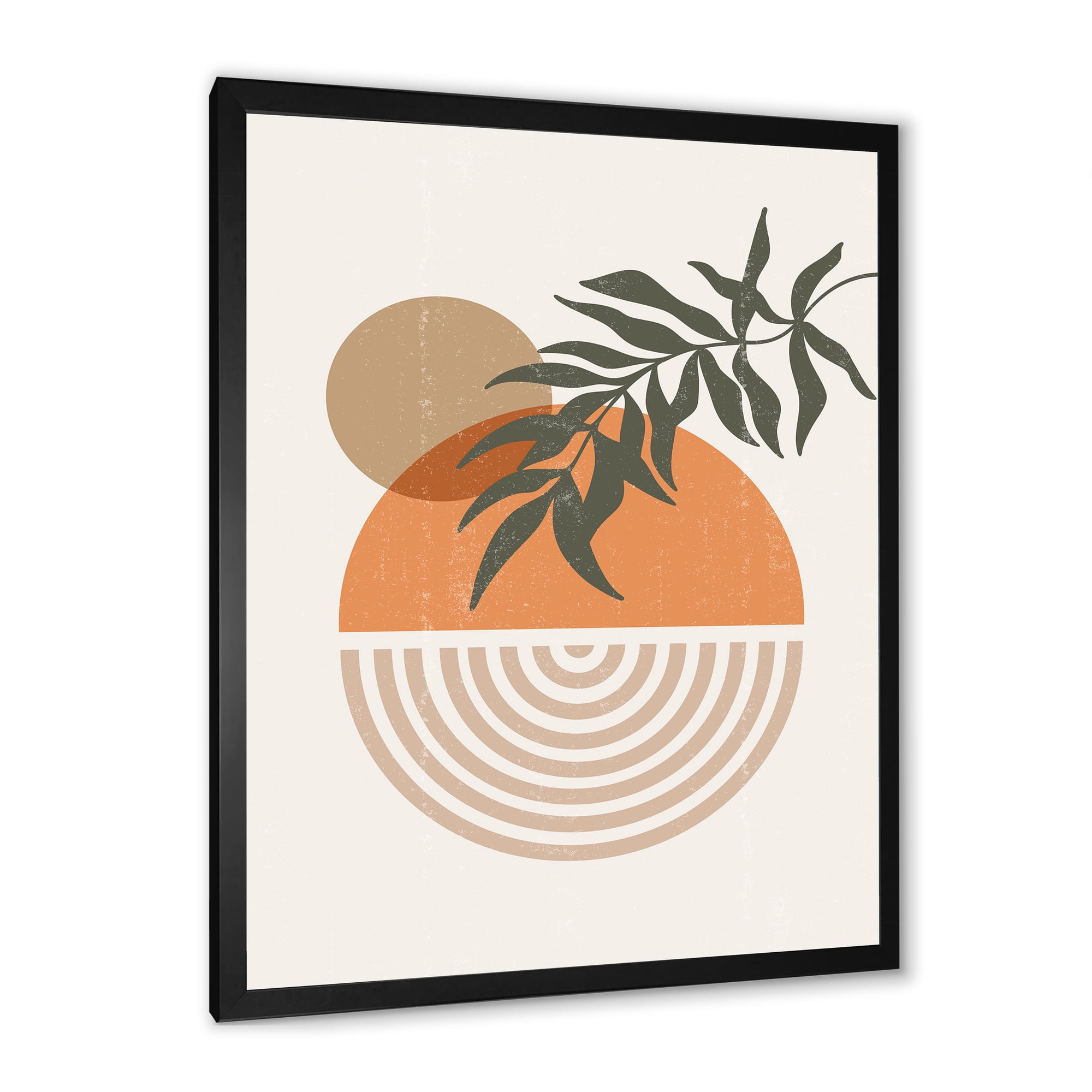 Designart 'Abstract Geometrical Moon and Sun With Leaf I' Modern Framed Art Print