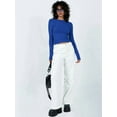 thumbnail image 4 of Women'S Open Back Long Sleeve Slim Crew Neck T-Shirt Y2K Crop Top Solid Color Casual Retro Fashion T-Shirt Royal Blue XS, 4 of 8