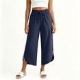 thumbnail image 2 of LAJPXKHY Capri Pants for Women Summer Baggy Casual Breathable Wide Leg Elastic Waisted Drawstring Beach Vacation Capris with Pockets, 2 of 7