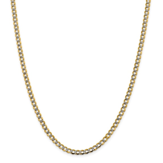 14K Two-Tone Gold chain Curb 16 in 4.3 mm 4.3mm Semi-solid pave