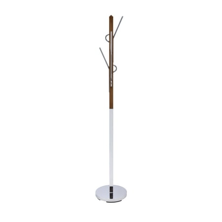 Acme Coat Rack - ACME Blaire Coat Rack, Walnut and Chrome, 4 Hooks, Removable Hangers