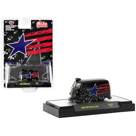 1960 Volkswagen Delivery Van Black with Stars and Stripes Graphics Limited Ed to 4400 pcs 1/64 Diecast Model Car by M2 Machines
