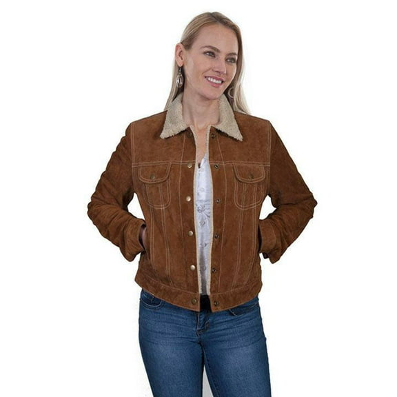 Scully Women's Faux Shearling Suede Leather Jacket, Cinnamon, XX-Large