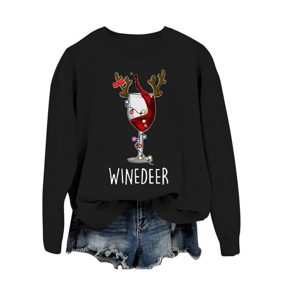 GPOECD Chandail Léger à Manches Longues pour Femmes avec Imprimé de Noël, Col Rond, Décontracté, Confortable, Tissu Doux, Noir, G