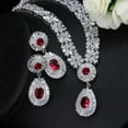 thumbnail image 2 of Bold Silver Plated Red Cubic Zircon Women Earrings Necklace Costume Jewelry Set, 2 of 8