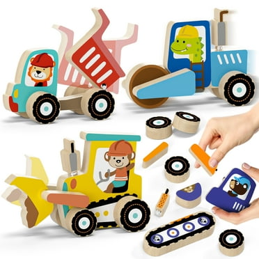 Toys for Boys 3   Years Old, Construction Toys for Boys 3 6 Years, Construction Vehicle Take Apart Toys Cars For Toddlers, Wooden Cars Toys, Learning Educational Toys for Kids Birthday Gifts