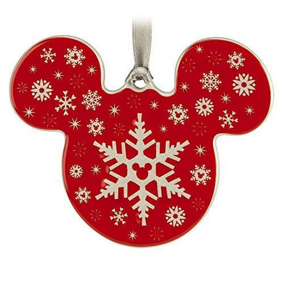 Disney Parks Mickey Icon Red Silver Snowflake Ceramic Ornaments