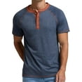 thumbnail image 4 of JWD Classic henley style Three button henley closure, Mens Henley Short Sleeve T-Shirt Cotton Casual Shirt Mens ShirtsSummer Daily T-Shirts Navy Blue L, 4 of 7