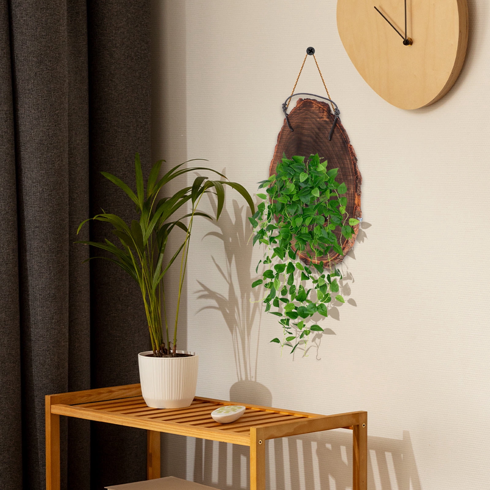 HONMEET Wooden Wall Mounted Hanging Planter in Coffee Color, Natural Solid Wood Garden Plant Holder for Indoor Outdoor Decor