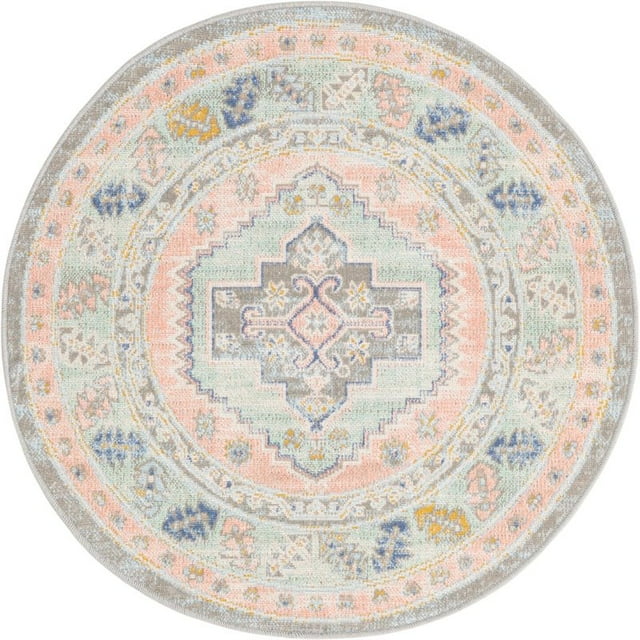 Unique Loom Whitney Bright Medallion Rug 3' 3 x 3' 3 Round Powder Pink/Ivory
