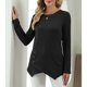 thumbnail image 2 of Camiseta de manga larga redondo Masajeadores cuello botón irregular hem cómodo casual Tops para las mujeres negro XXL, 2 of 7