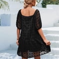 thumbnail image 5 of Mrat Womens Lantern Sleeve Wool Ball Squares Collar Casual Dress Loose Mini Dress Sundress S-34 Black XL, 5 of 7