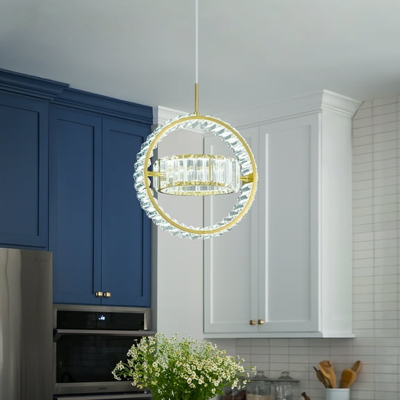 Modern Gold Pendant Lights 6000K 35W Dimmable LED Pendant Light Crystal Pendant Lighting for Kitchen Island Living Room Bedroom Dining Room（1 Pack）