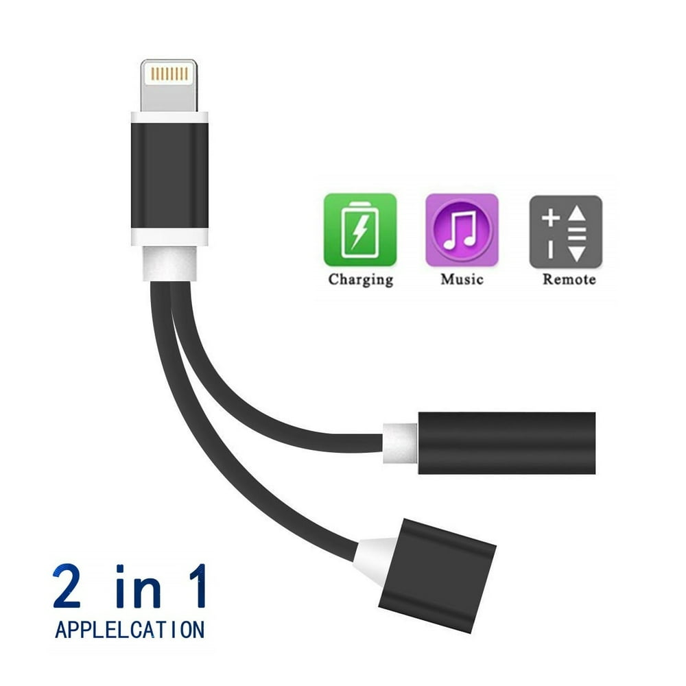 Lightning to 3.5 mm Headphone Adapter Dual Ports Dongle Charger Jack