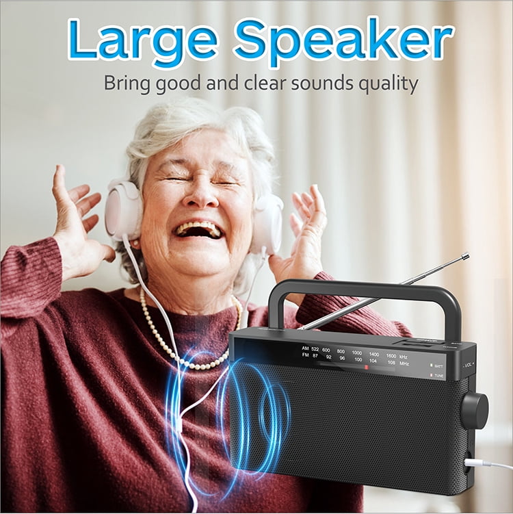 MUSICOZY Portable Geriatric Senior Radio,AM/FM Rechargeable Small Player,Mini Radio with Big Speaker and 3.5mm Earphone Jack for AA Batteries or AC Power,ideal for Senior, Home, Camping Radio(Black)