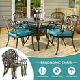 thumbnail image 5 of MEETWARM 5-Piece Outdoor Patio Dining Set, All-Weather Cast Aluminum Patio Conversation Set for Backyard Garden Deck with 4 Chairs, 4 Cushions and 35.4" Square Table, 2.2" Umbrella Hole, Ocean Blue, 5 of 7
