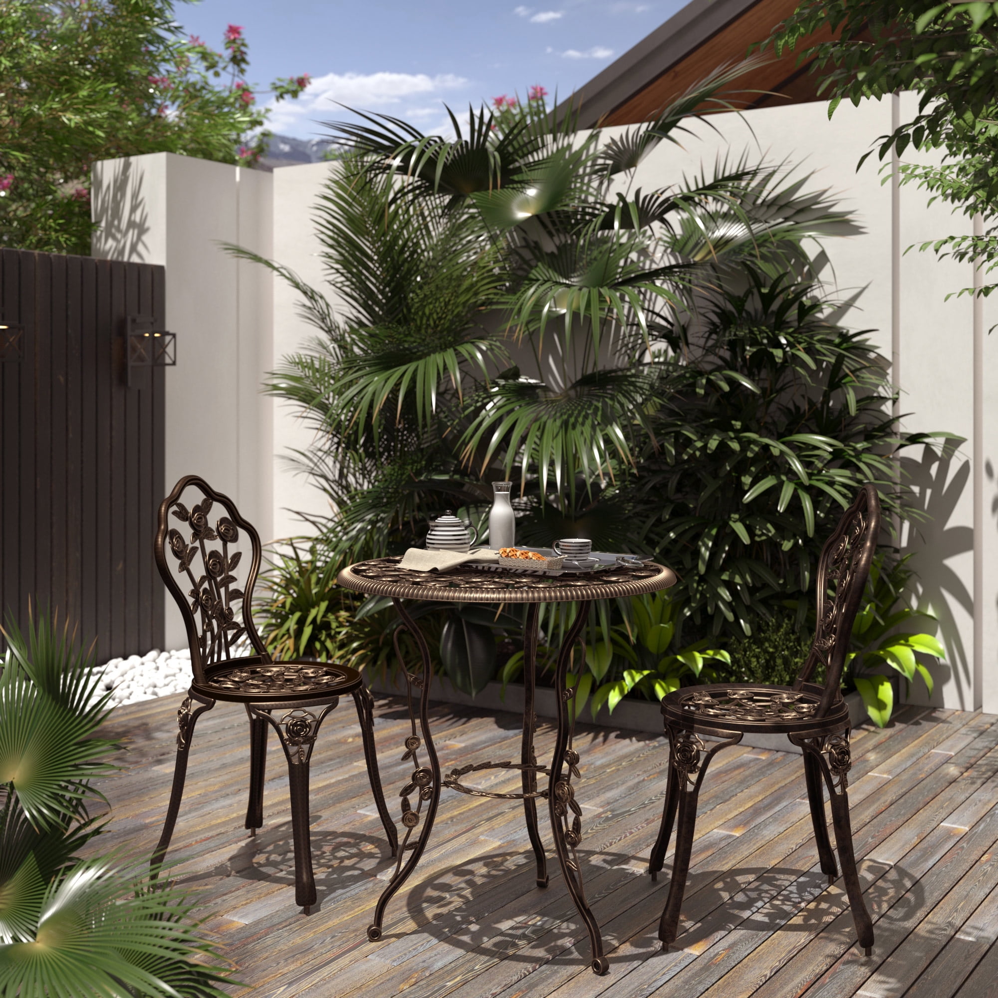 BELLEZE Bistro Outdoor 3 Piece Patio Set Rose Design Weather