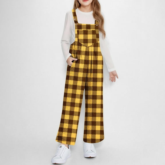 Xdegoge Girls Plaid Fleece Bibs Overalls Classic Wide Leg Winter Jumpsuit Comfortable Cotton Fashion Jumpers with Pockets