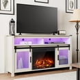 thumbnail image 2 of WAMPAT Farmhouse Fireplace TV Stand for 65+ Inch TV, Highboy Entertainment Center with 23" Electric Fireplace & Mesh Barn Doors, Media Console Table w/RGB LED Lights for Living Room, Antique White, 2 of 10