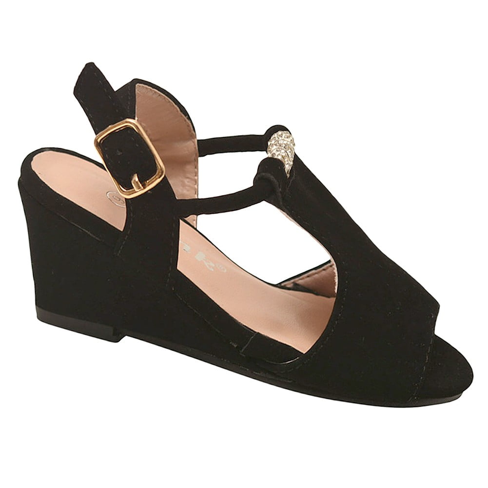 girls black wedge sandals