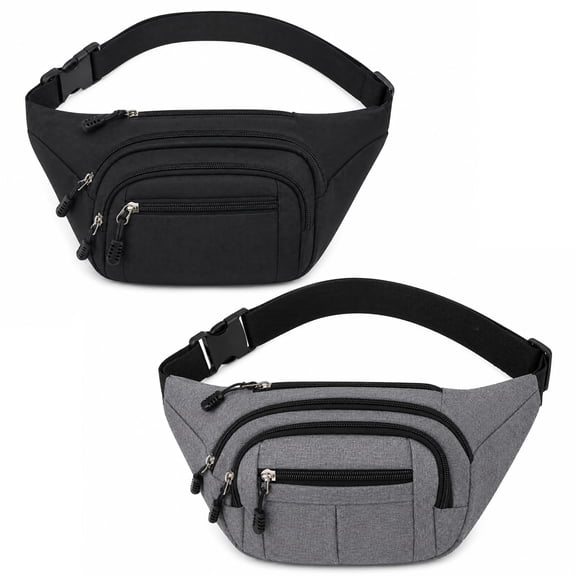 Topsome 2 Pack Fanny Packs for Women & Men, Crossbody Waist Bag with 4 Zipper Pockets, Adjustable Belt Bag, Water-Resistant Waist Pack for Travel, Running, Hiking, Sports & Everyday Use