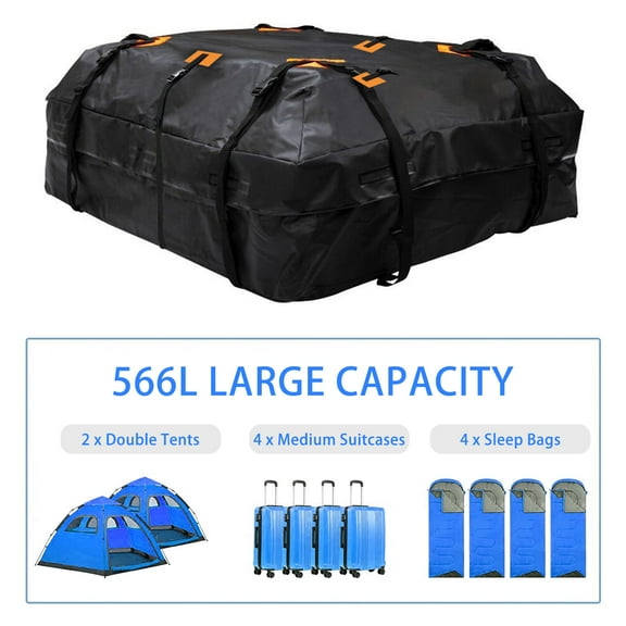 Anself Cargo Bag for Car Roof - Waterproof 600D Storage Cube Bag, 20 Cubic feet, Universal Luggage for All Cars with/Without Rack