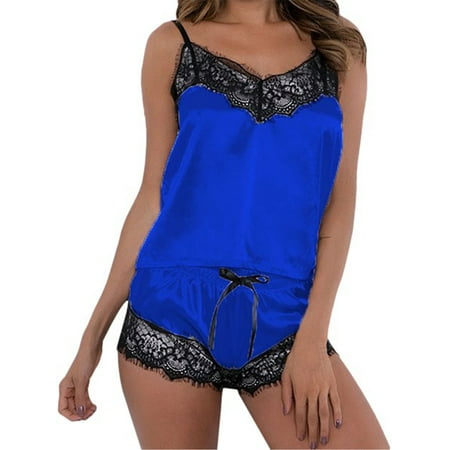 

Niuer Women Sexy Satin Silk Lace Camisole Vest Shorts Lingerie Pajamas Set Nightwear