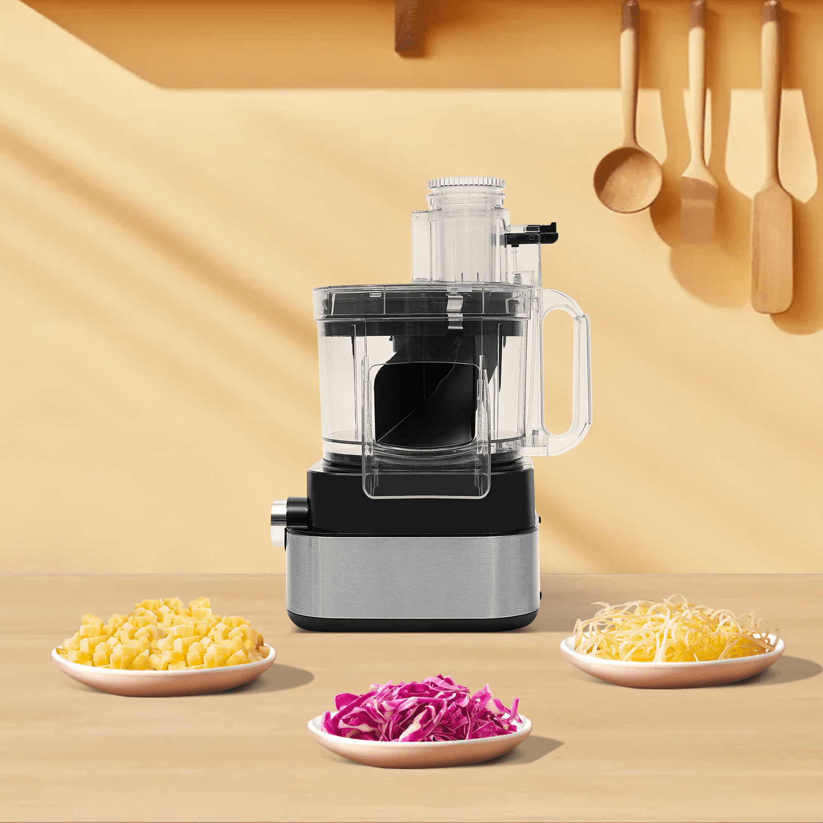 5-in-1 Commercial Food Processor Fruit Vegetable Dicer Chopper Grinder Electric Food Shredder Slicer with 2 Gears for Onion Carrot Apple Meat Garlic,10.6x9.8x14.6in
