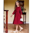 thumbnail image 3 of Oudiya Girls Scallop Trim Party Dress A-Line Formal Midi Belted Dresses with Pockets for kids 6-15Y, 3 of 7