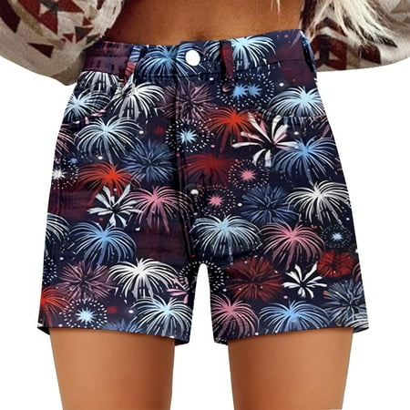 Outfmvch American Flag Shorts shorts for Woman swim Trunks athletic Shorts gym Shorts independence Day Shorts Women s Summer Print Shorts Fashion Vintage Print Pants with Pocket Clear 2XL