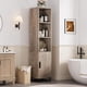 thumbnail image 3 of 70 - pulgada de altura narrow bathroom gabinete: freestanding almacenamiento gabinete con metal frame base, adjustable estante y abiertos almacenamiento, gris para laundry o small spaces, 3 of 8