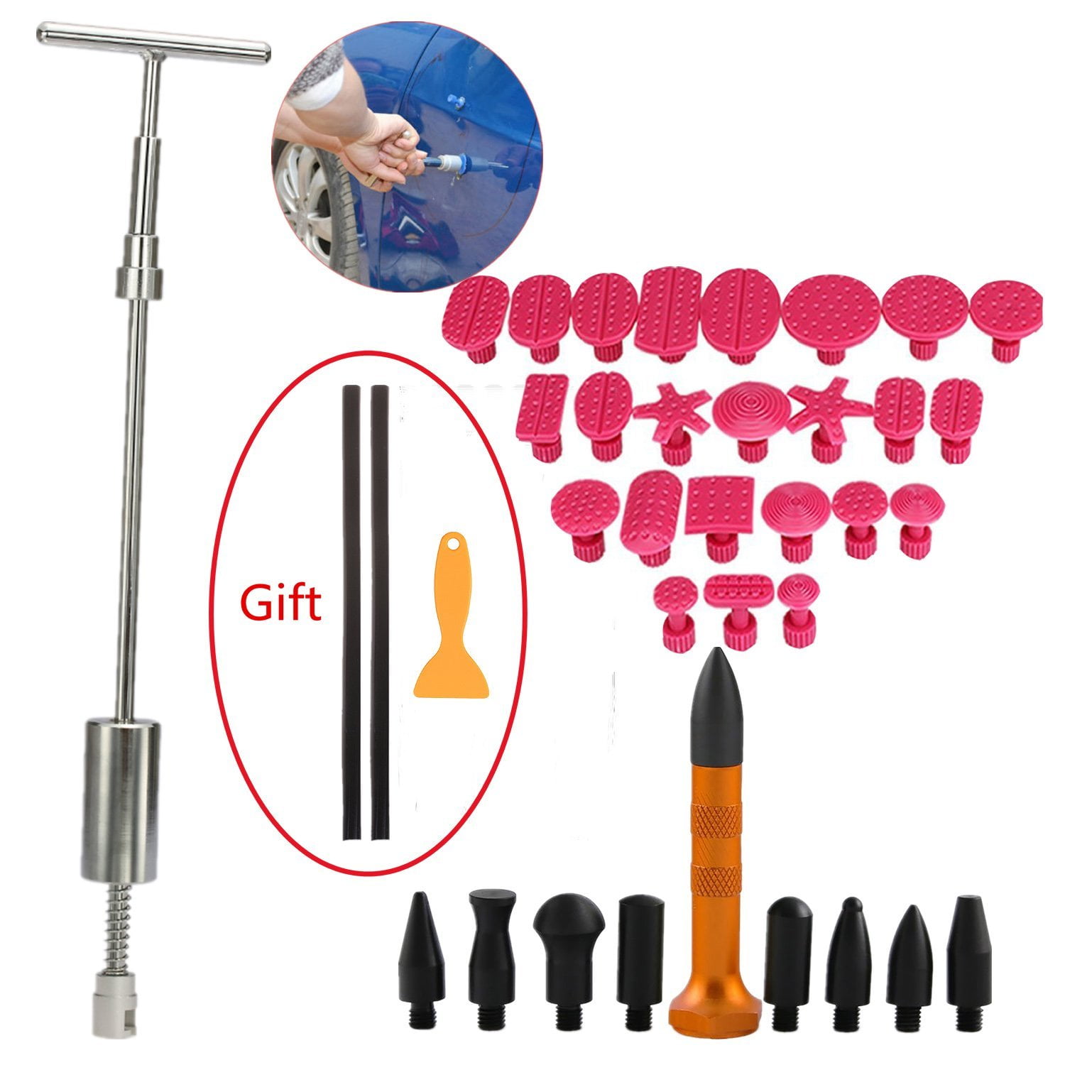 Dent Puller Kit with Slide Hammer Dent remover 24 Pulling Tabs 9/W Tab