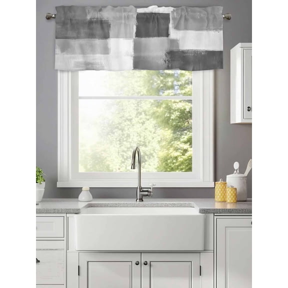 Curtain Valance for Windows,Modern Abstract Geometric Graffiti Art Kitchen Valances Rod Pocket Short Curtains,Gradient Gray Window Treatment Panel for Bedroom Bathroom 42x12in