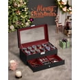 thumbnail image 2 of 12-Slot Watch Box, 2 Layers PU Lockable Watch Case with Glass Lid with 1 Drawer, Black and Red, 2 of 8