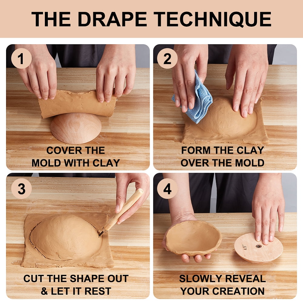 2 Sets Pottery Tool Wooden Clay Tools includ 4.5/6.5 Inch Beech Wood Ceramic Top Molds Interchangeable Handles for Plates Craft DIY