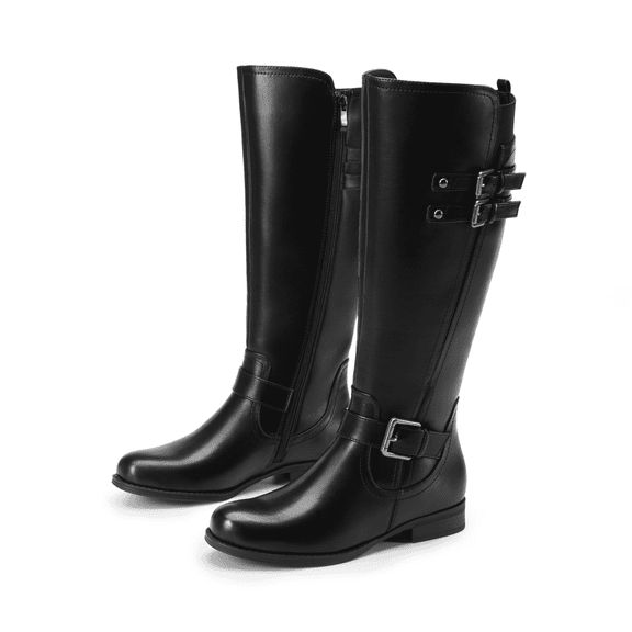 Dream Pairs Women's Riding Pirate & Motorcycle Buckle Knee High Boots: Comfortable Low Chunky Heel Flat Design